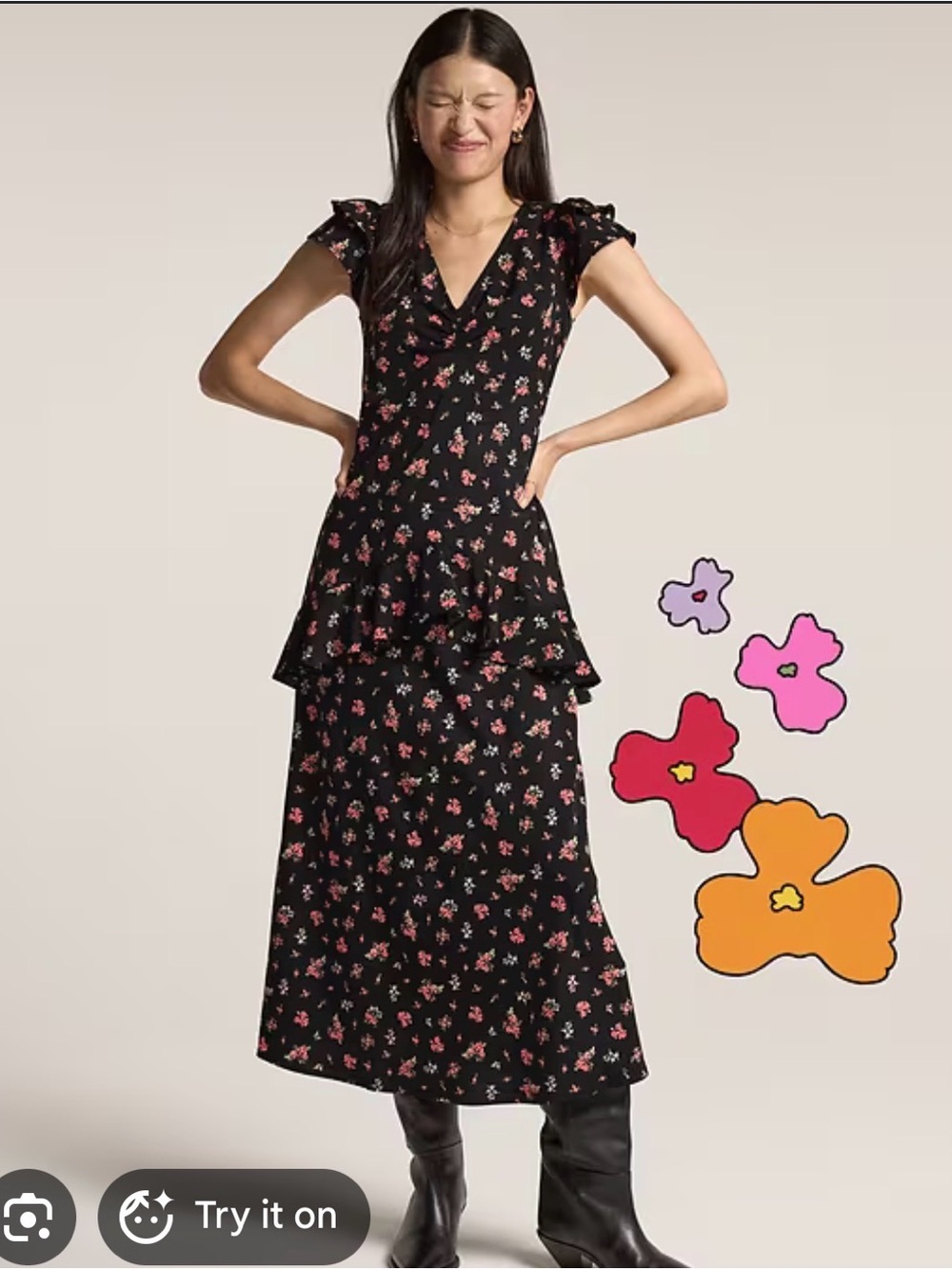 Old Navy - Anna Sui collab black flower midi dress with ruffle